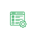 Green line icon of a web page with a gear symbol, indicating settings or configuration.