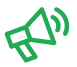 Green megaphone icon with sound waves.