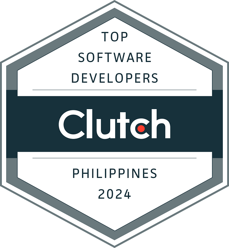 Hexagonal award badge labeled "top software developers clutch philippines 2024" with the clutch logo in the center.