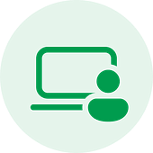 project managers A green circle icon with a white silhouette of a computer monitor and user profile.