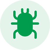 qa specialists and testers Green circle with a darker green silhouette of a bug in the center.
