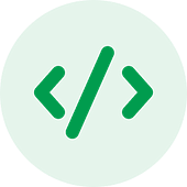 A green circle with a white HTML code symbol (a forward slash surrounded by angle brackets) in the center.