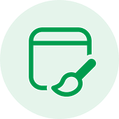 Front End Development Green circular icon with an outline of an airpod case and a magnifying glass, representing precise search capabilities offered by our website development company.