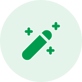 custom saas solutions A green circle with a faint image of a magic wand in the center, symbolizing a tool or feature related to making changes or enhancements, offered by our SaaS development services.