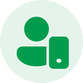 mobile app audit and consulting Green circle with a simplified white icon resembling a person, consisting of a round head and a rectangular body.