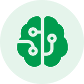 Green circle with an abstract image of a brain in the center, symbolizing innovative UX/UI design services.