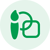 Green circle with a faint outline of a paintbrush and palette, symbolizing our premier UX/UI design services.