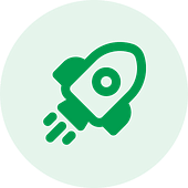 A green circle with a subtle outline of a rocket icon, symbolizing innovation and growth, much like a startup software development company.